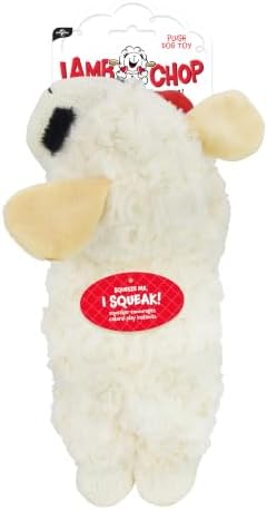 Multipet Lamb Chop Dog Plush Toy - Squeaky Toy for Small & Medium Dogs - Extra Soft Plush - Stuffed Animal for Cuddling & Playing (10", Cream, 5 Squeakers)