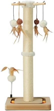 PEEKAB Cat Scratching Post 27 Inches Sisal Scratch Posts for Indoor Cats,with Track Ball Toys Kitten Vertical Scratcher Furniture Beige