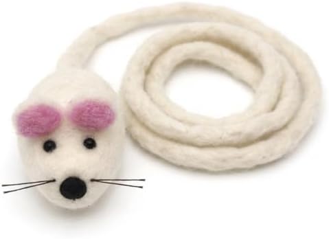 Glaciart One Mini Felt Mouse Cat Toy – Kitten & Small Cat Size, Natural Wool Catnip Toy, Soft Fuzzy Interactive Play Toy for Indoor Kittens, Safe Non-AZO Dyes, 1.4” Body with 12” Tail