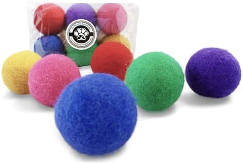 Wool Cat Balls - Safe Silent Felt Ball Toys - Fun Colorful Soft Quiet Wool Kitty Toys - Unique for Cat Lovers - 6 PCS Hand Made in Nepal
