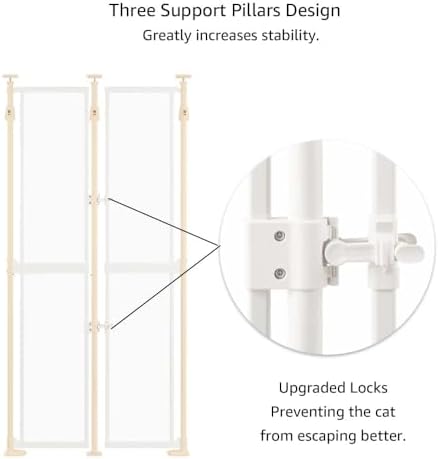 unipaws 75" High Transparent Clear Cat Safety Gate, No Drilling | Fit for 35"-38" Wide and 75"-98" Height Opening, Auto Closing, Stable 3 Support Pillars, Extra Tall for Doorway, Stairs