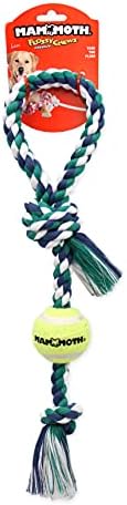 Mammoth Flossy Chews Color 3 Knot Tug with Tennis Ball Premium Cotton-Poly Tug Toy for Small to Medium Dogs - Assorted Colors