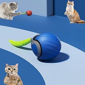 Speedy 2.0 Tail Interactive Cat Toys for Indoor Cats, Automatic Cat Toy with Tail, Electric Rolling Ball on Carpet,Cat Toys for Bored Indoor Adult Cats (Blue)