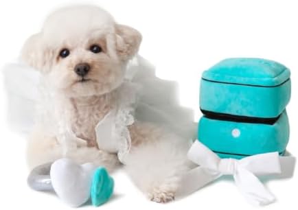 Valentine's Day Ring Box Snuffle Toy, Teal Velvet, Interactive Enrichment Toy with Squeaky Detachable Ring, Hidden Treat Pocket, Nosework Enrichment