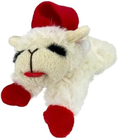 Multipet Lamb Chop Dog Plush Toy w/ Santa Hat - Squeaky Toy for All Dogs - Extra Soft Plush - Stuffed Animal for Cuddling & Playing (6”, Cream)