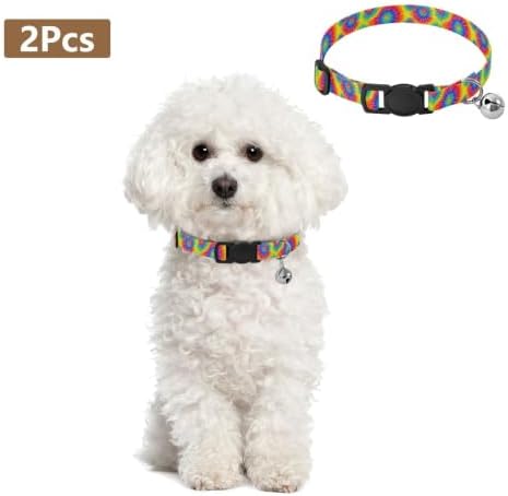 Tie Dye Swirls Blue Breakaway Cat Collars with Bell 2 Pack Pet Collar Adjustable Length 10.6" to 17.1"