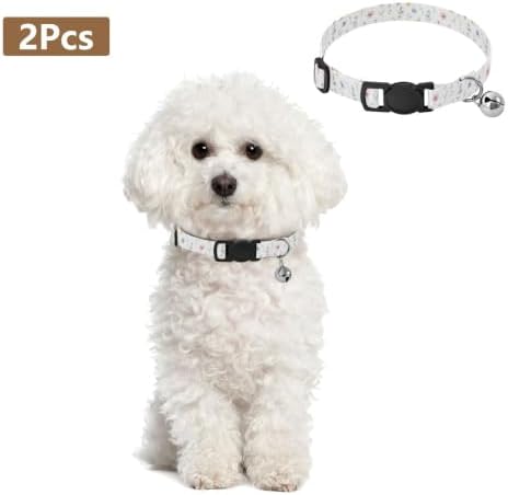 Wildflowers White Collar for Puppy, 2 Pack Breakaway Cat Collars with Bell