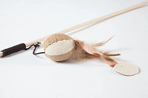 Cat Teaser Cat Kitten Toys Set Natural Sisal Wand Teasers with Mouse, Bell, Feather, Elastic String, and Sturdy Wood Rod