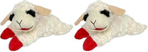 Multipet Lamb Chop Dog Plush Toy - Squeaky Toy for Small & Medium Dogs - Extra Soft Plush - Stuffed Animal for Cuddling & Playing (10", Cream, 5 Squeakers) (Pack of 2)