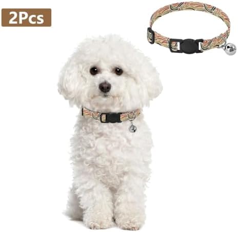 2 Pack Pet Collar Lines Stripes Kitten Bell Collar, Adjustable 10.6 to 17.1 Inches