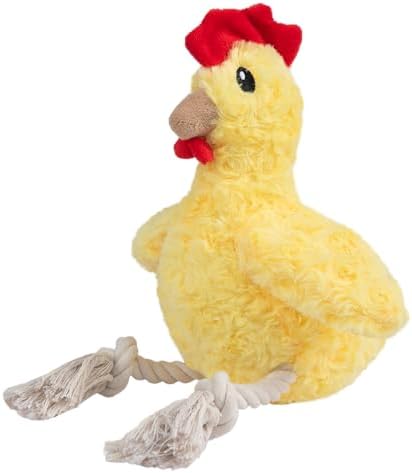 Hollypet Plush Dog Squeaky Toys Interactive Shaking and Sound-Making Toy with Rope & Crinkle Paper for Small Medium Large All Breed Sizes Dogs, Puppy Teeth Clean Chew Toys, Chicken