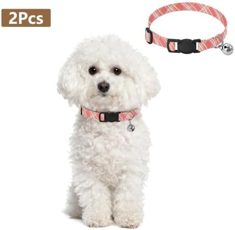 Retro Plaid Soft Cat Collar, 2 Pack Puppy Collar with Bell