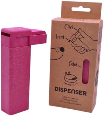 Handheld Dog Treat Dispenser, Offers a Treat (Max. diameter 3/4") in a Clean and Safe Way, Easy 1 Hand Operation, Slices Cheese, Meat Rolls etc. into Treats (Pink)