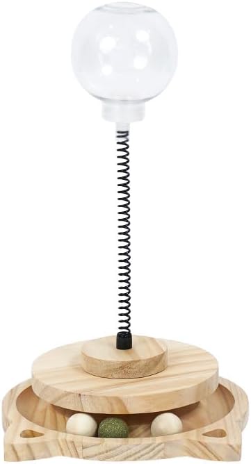 Cat Toy Treat Ball Treat Dispenser Toy, with Catnip,Roller Track Interactive Cats Toys Indoor Kitten, Cat Food Toy Solid Wood Feeder Ball (for Smaller cat Food)
