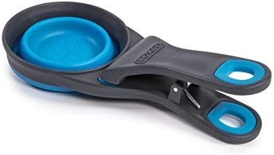 Dexas Popware for Pets Collapsible Klip Scoop, 3-in-1 Pet Food Scoop, Measuring Cup and Bag Clip, 1/2 Cup Capacity, Pro Blue