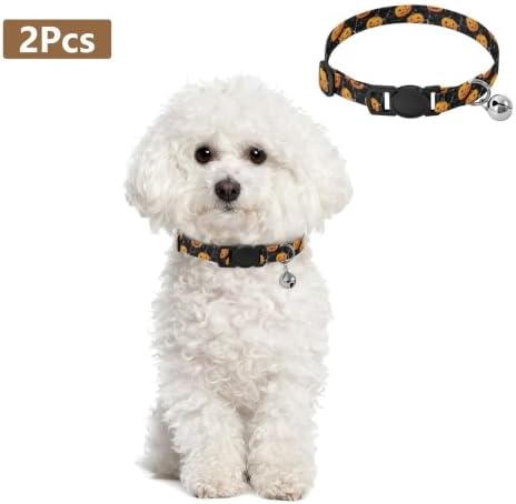 Lantern Pumpkins Soft Polyester Pet Collar, 2 Pack Puppy Collar with Bell