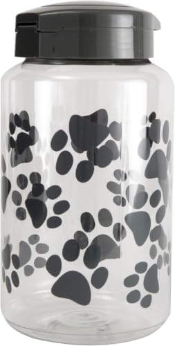 Lixit® Dog Treat Plastic Jar - Airtight Food and Treat Storage Jars for Dogs, Cats, Small Animals and Birds - Made in USA (Paw Prints - Gray, 128 Ounce (Pack of 10)