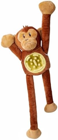 Hollypet Squeaky Plush Stuffed Dog Puzzle Toy with Slow Feeder Bowl, Interactive Chew Toy for Small and Medium Dogs, Tug of War Dog Toys, Monkey