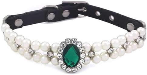 Pet Double Row Pearl Rhinestone Collar Cat Dog Necklace Adjustable Cute Gem Vintage Accessories(7.8 "-9.8")