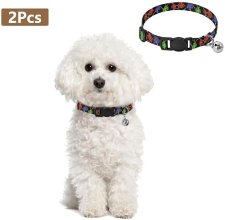 2 Pack Cat Collars Colorful Octopuses Black Decorative Pet Collar with Bell, Adjustable 10.6 to 17.1 Inches