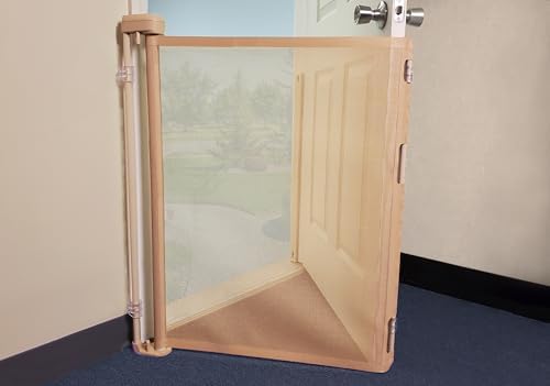 Bow Wow Barrier 28-Inch Café Retractable Exterior-Door Barrier for Pets | USA-made Smart Retract hardware-mounted barrier for exterior doors; opens with the door to help keep dogs & cats inside