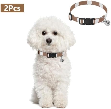 White Brown Retro Polka Dot Adjustable Buckle Kitten Collars 2 Pack Dog Collars for Small Dogs