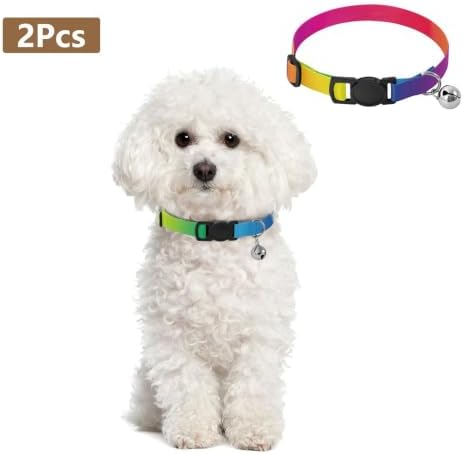 Colorful Rainbow Gradient Cat Collar with Bell 2 Pack Pet Collars Adjustable 10.6 to 17.1 Inches