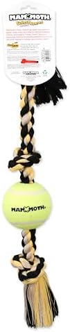 Mammoth Flossy Chews Color 3 Knot Tug w/Large Tennis Ball – Premium Cotton-Poly Tug Toy for Dogs – Interactive Dog Tug Toy – Rope Dog Toy with Tennis Ball for Large Dogs - 24”