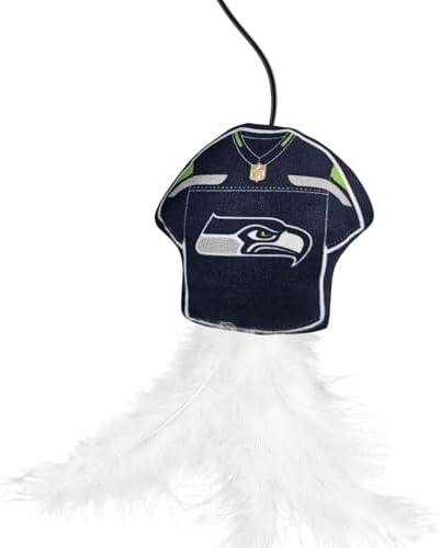 Pets First NFL Seattle Seahawks Team Jersey Wand with CAT NIP, Cat Toy Jersey Shaped Plush Teaser Toy for Cats & Kittens - Interactive Pet Toy for Play & Exercise