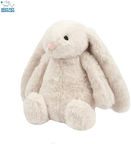 Best Pet Supplies Bunny Buddy Squeaky Plush Dog Toy - Beige & Gray | Pack of 2, Soft Plush, Squeaks & Crinkles, For Moderate Chewers, Toss & Fetch Play, Stress & Anxiety Reliever, Ideal Gift Toy