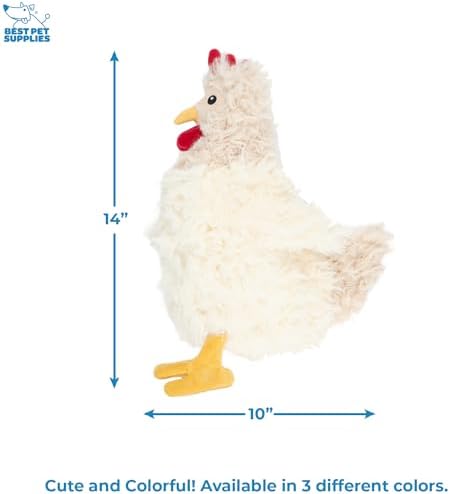 Best Pet Supplies Interactive Squeaky Dog Chew Toy, Ideal Dog Toys for Chewers, Small, Medium & Large Dogs, and Fetch Lovers - Crinkle Chicken (Brown, Beige, Wine Red), Large