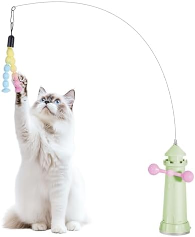 Hands-Free Suction Cup Cat Toy, Interactive Wand Teaser with Windmill Spinner, 2-in-1 Cat Toy for Boredom Relief & Indoor Play