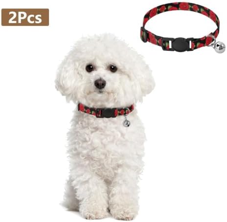 Red Roses Green Leaf Black Puppy Collar 2 Pack Cat Neck Collar Adjustable 10.6 to 17.1 Inches