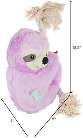 Fringe Studio Plush Dog Toy, Purple Sloth On A Rope, PetShop Collection (289374)