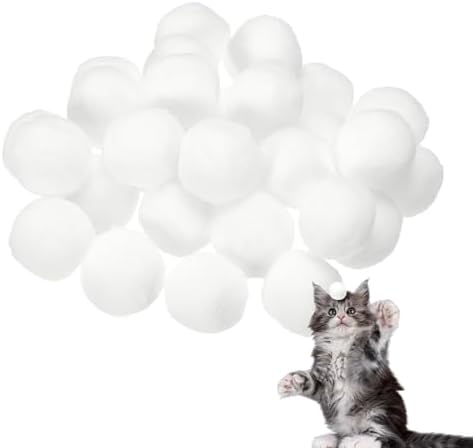 Cat Toy Pom Ball, Interactive Cat Ball Toys Fuzzy Pompoms (Plush, 1.2Inch, 30Pcs, White) for Kittens Pet Enrichment Training Play Indoor