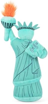 P.L.A.Y. Cute Plush Dog Toys - Totally Touristy Landmark Themed Durable Squeaker Toy, Great for Puppies & Small, Medium, Large Dogs - Machine Washable, Recycled Materials (Statue of Liberty, X-Small)