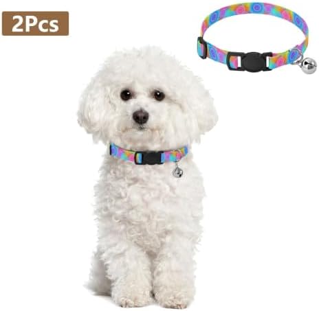 Rainbow Tie Dye Spiral Adjustable Buckle Cats Collar 2 Pack Comfortable Cat Collar