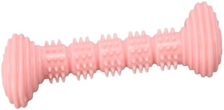 Dog Rubber Chew Toy, Bone Shape Puppy Teething Toy with Massage Bumps, 5.59 in, for Small and Medium Dogs(Pink)