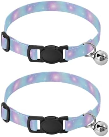 Pastel Galaxy Gradients Blue Lightweight Pet Collar for Cats and Dogs, 2 Pack Cat Collar Breakaway with Bell