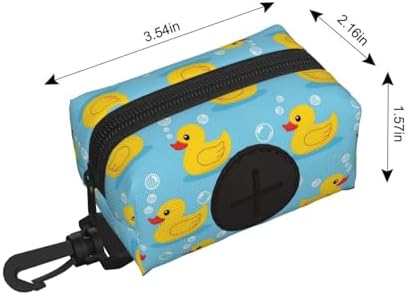 Dog Poop Bag Holder Zippered Pouch Yellow Rubber Ducks Soap Bubbles Blue for Walking, Hiking, Running And Traveling