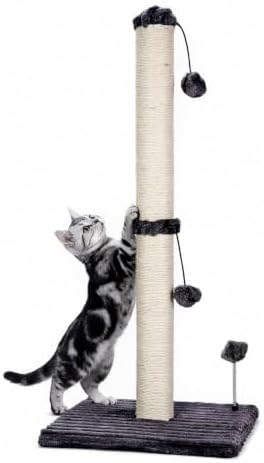 MECOOL 34“ Tall Cat Scratching Post Premium Basics Kitten Scratcher Sisal Scratch Posts Trees with Hanging Ball for Indoor Cats (34 inches for Adult Cats, Charcoal Gray)