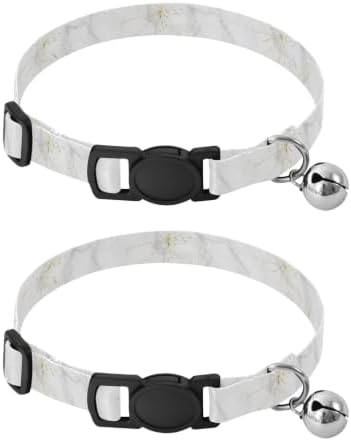 White Marble Gray Collar for Puppy, 2 Pack Cat Bell Collar