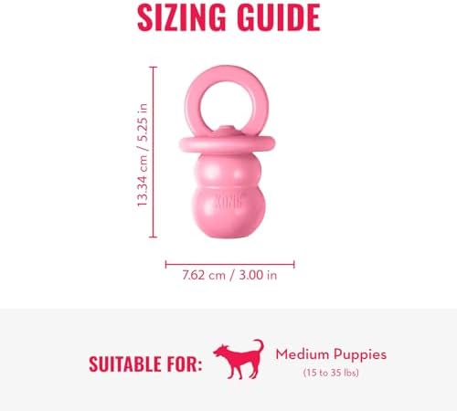KONG Puppy Binkie, Natural Rubber Teething Toy, for Medium Puppies, Pink