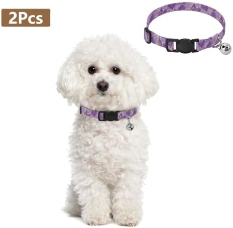 Swirling Marbled Purple Collar with Bell for Dog Puppy 2 Pack Kitten Collars Adjustable Length 10.6" to 17.1"