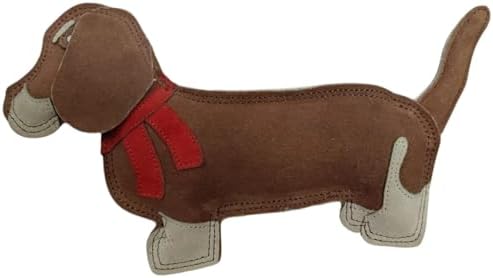 Fuzzl Eco Leather Sizzles the Dachshund Dog Toy - Natural & Tough Light Brown Leather Chew | Durable Toy for Moderate Chewers | 100% Jute Filling & Double Stitched