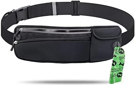 Dog Walking fanny pack waist Bag/Pouch/Belt Dog Treat Training Waist Belt Storage pack Cellphone Holder Storage Pocket Waste Bag Dispenser reflection strips FREE 30 poop bags (All Black)
