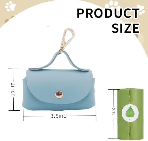 Leather Poop Bag Holder Dispenser for Leash, Portable and Reusable Dog Poop Bag Dispenser, Dog Bag Holder for Walking, Outdoor, Travelling (Blue)