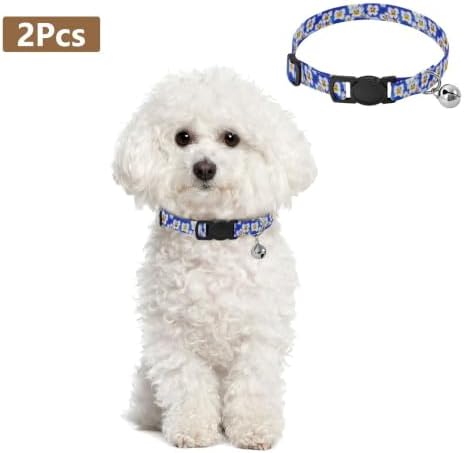 2 Pack Pet Collar Blue White Pansy Flowers Cat Collar Breakaway with Bell, Adjustable Length 10.6" to 17.1"