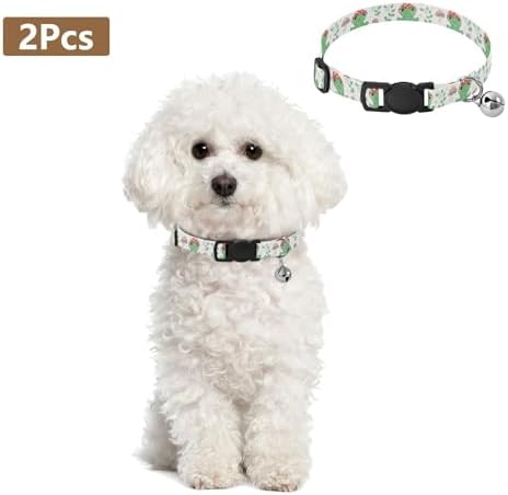 Cute Green Frogs Mushroom Metal Bell Included Cat Collar 2 Pack Collars for Cats