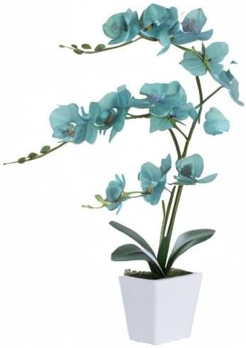 22" Golden Blue Faux Orchid in Ceramic Vase for Table Décor | Real Look Potted Phalaenopsis, Ideal Centerpiece for Home, Office, or Indoor Display, Lifelike Silk Flowers, No Maintenance